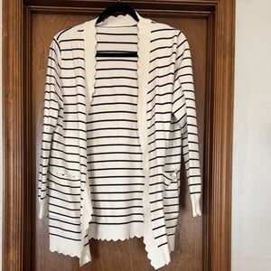 Elegant Cream and Black Striped Cardigan